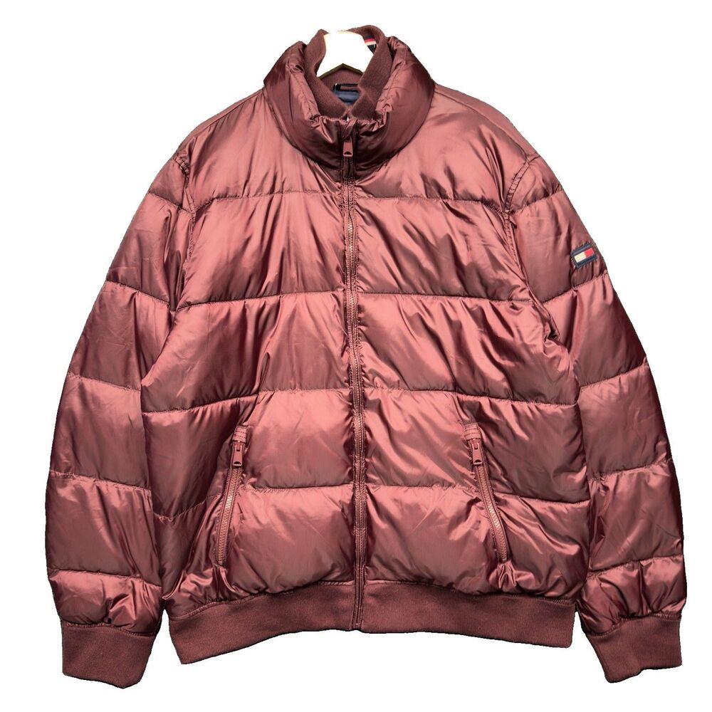 Tommy Hilfiger Men Size XL Puffer Winter Jacket PrimaLoft Insulated Burgundy Red